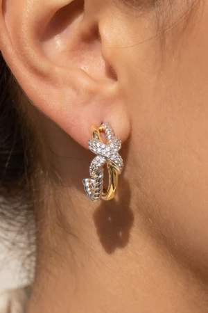 Twisted Rope Cz Wrapped Hoop Earrings