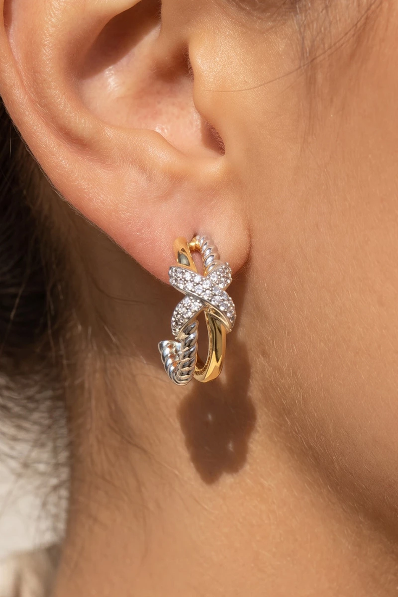 Twisted Rope Cz Wrapped Hoop Earrings