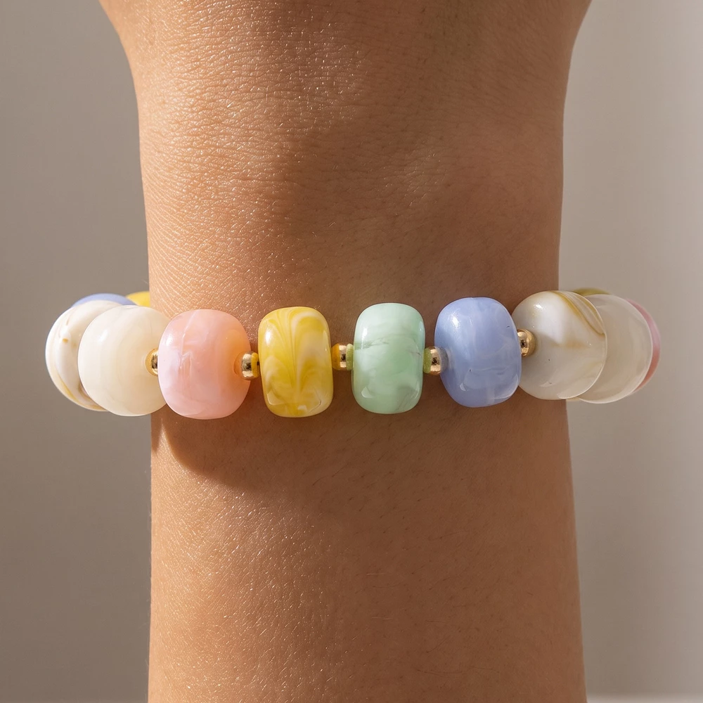 Chunky Marbled Bead Stretch Bracelet
