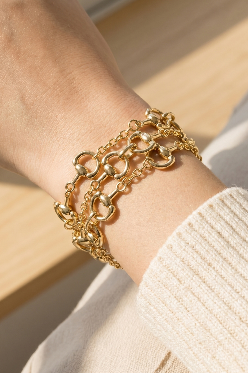 Multi Chain Equestrian Horse Bit Chain Toggle Bracelet