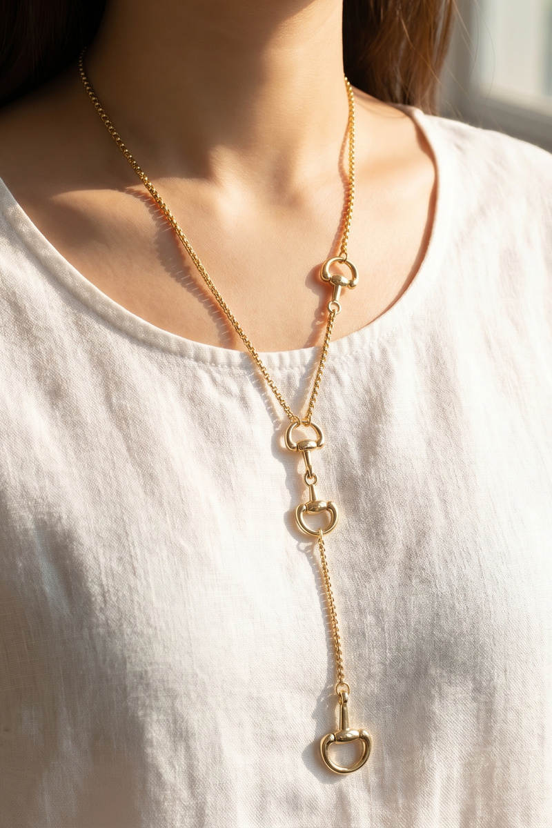 Horsebit Snaffle Y Lariat Long Chain Necklace