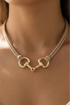 Vegan Leather Cord Horse Bit Pendant Necklace