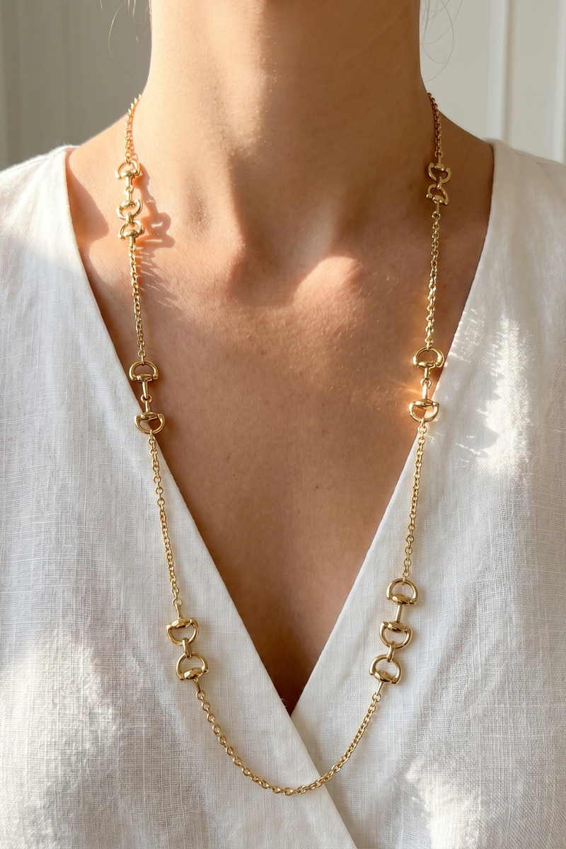 Multi Horsebit Station Long Opera Chain Necklace