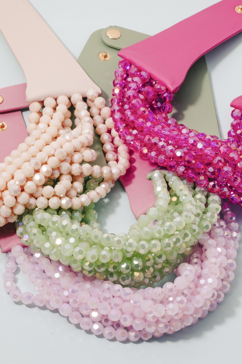 Leather And Faceted Beads Statement Necklace