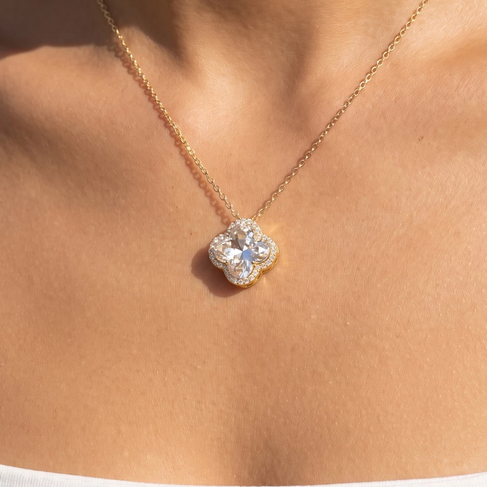 Faceted Crystal Clover Pendant Necklace