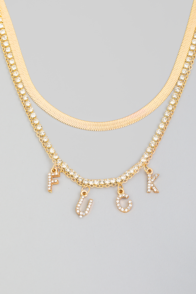 Rhinestone Fuck Print Necklace