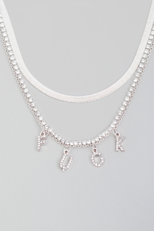 Rhinestone Fuck Print Necklace