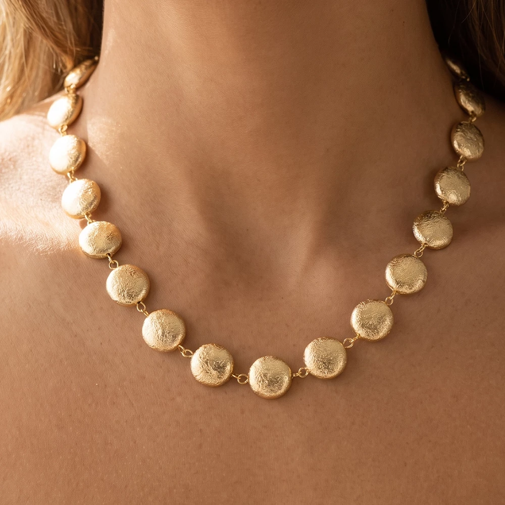Brushed Disc Bead Statement Necklace