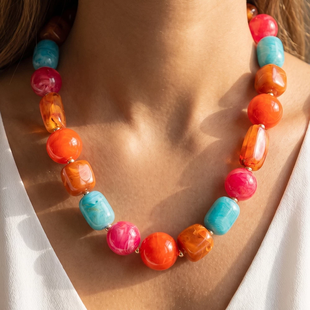 Chunky Marbled Mixed Bead Statement Necklace
