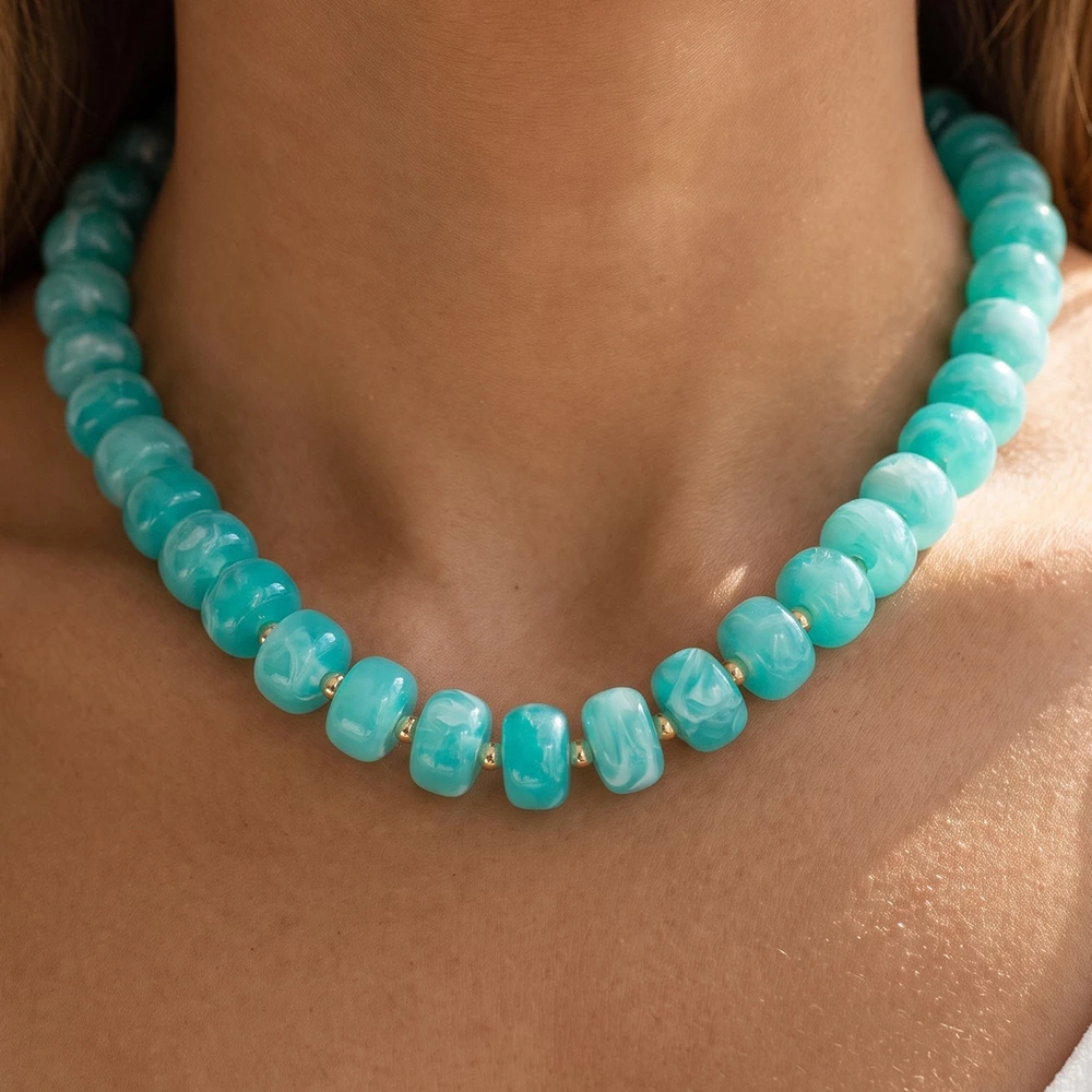 Marbled Chunky Rondelle Bead Statement Necklace