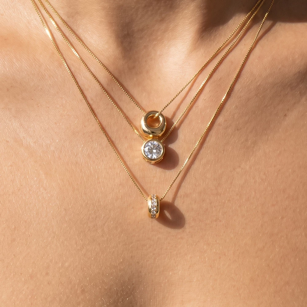 Triple Layer Snake Chain Necklace With Cz Charms