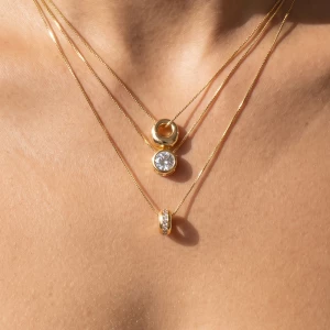 Triple Layer Snake Chain Necklace With Cz Charms