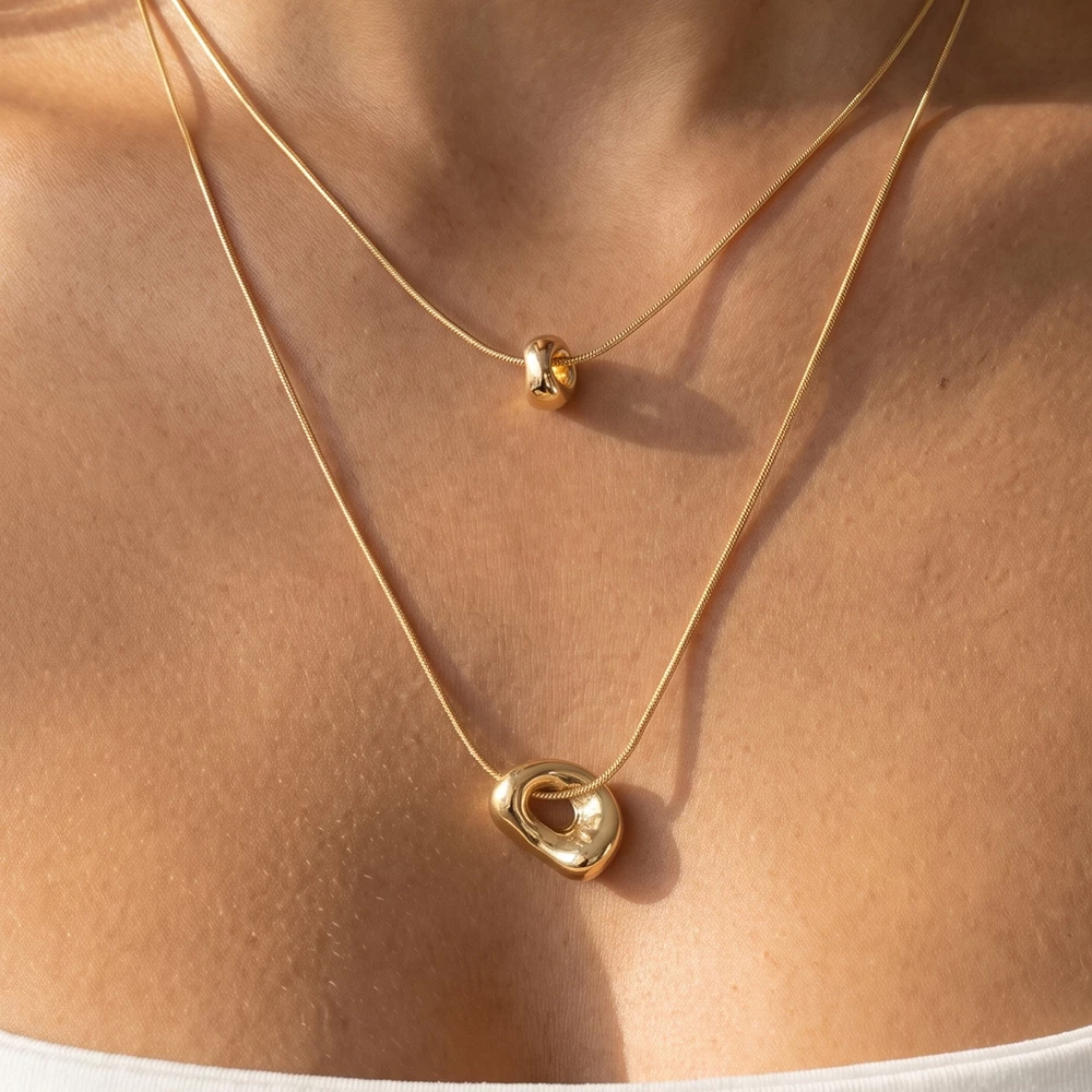 Organic Ring Pendant Double Layer Snake Chain Necklace