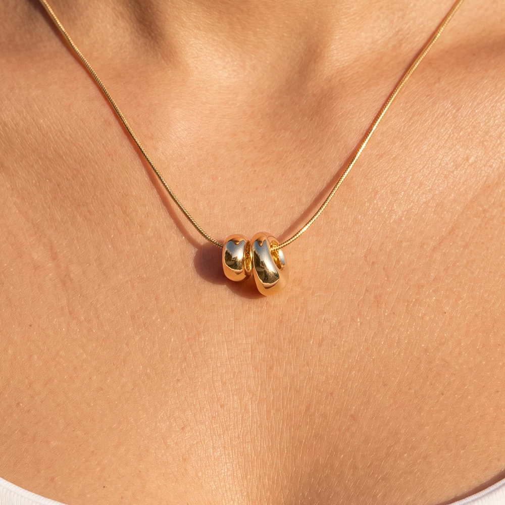 Dainty Snake Chain Necklace With Organic Ring Beads