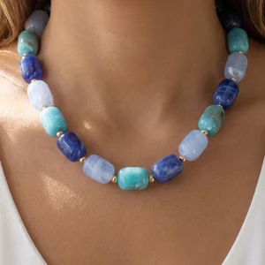 Marbled Barrel Bead Collar Necklace