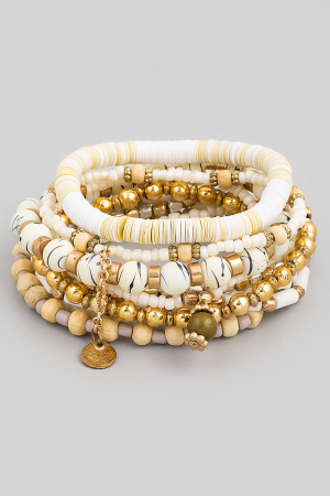Multi Disc Stone Bead Stretch Bracelet Set