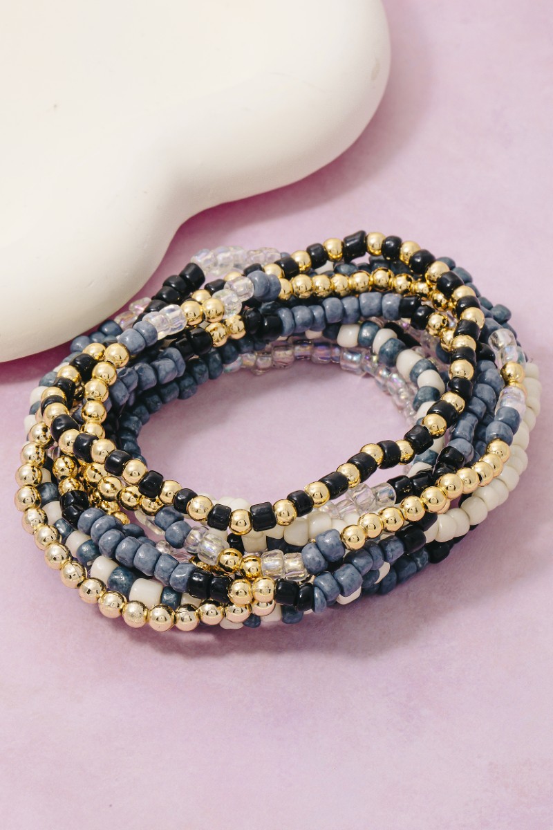 Assorted Blue Tones Seed Beaded Bracelet Set