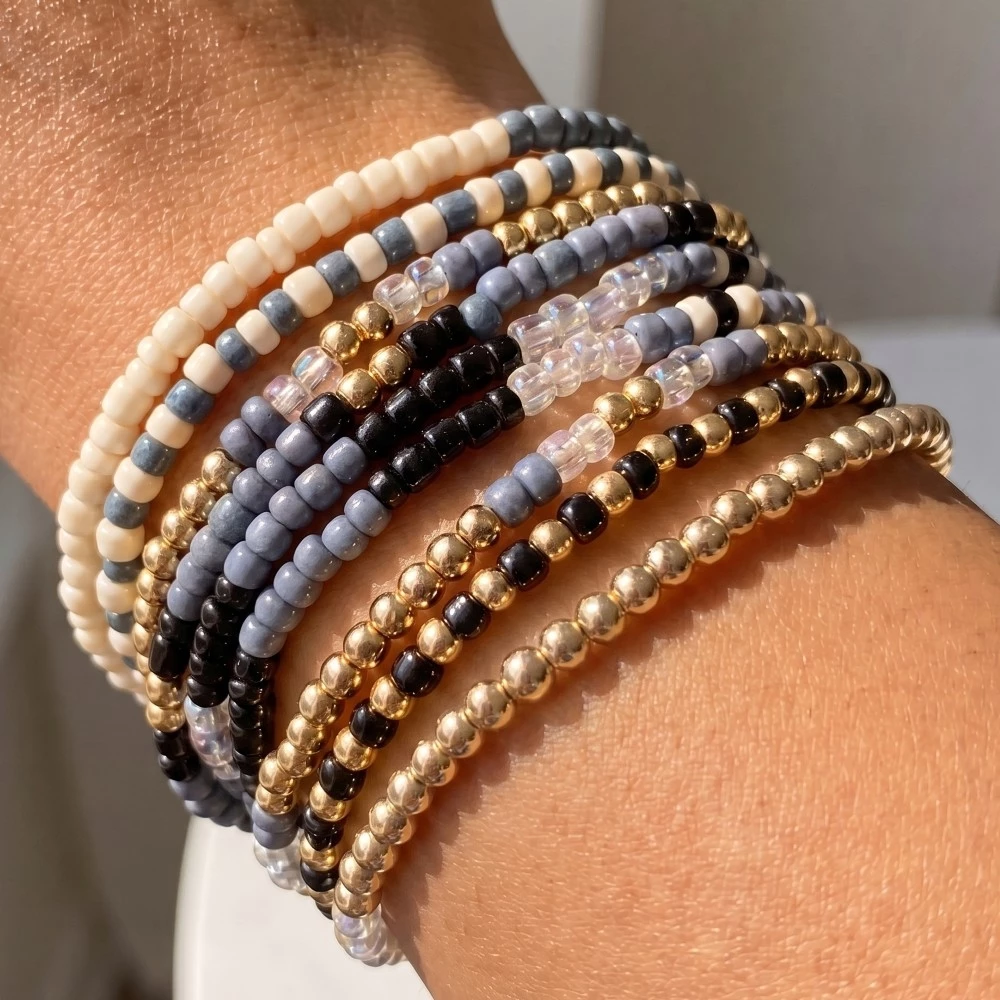 Assorted Blue Tones Seed Beaded Bracelet Set