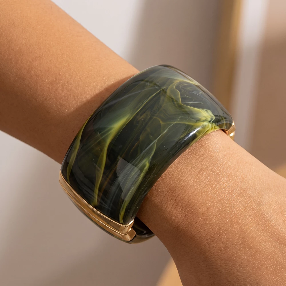 Wide Marbled Hinged Bangle Bracelet