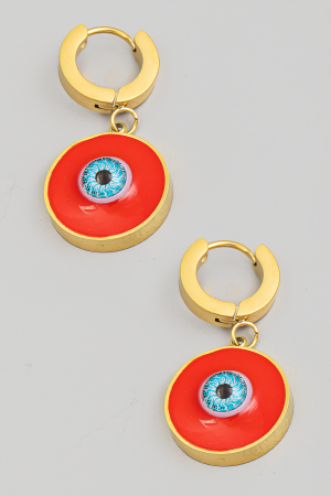 Stainless Steel Painted Eye Disc Hoop Earrings
