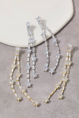 Star And Baguette Gems Chain Dangle Earrings