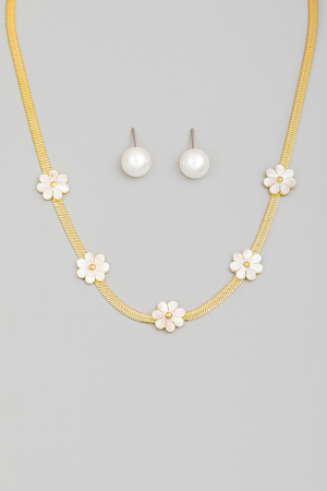 Floral Charms Snake Chain Necklace Set