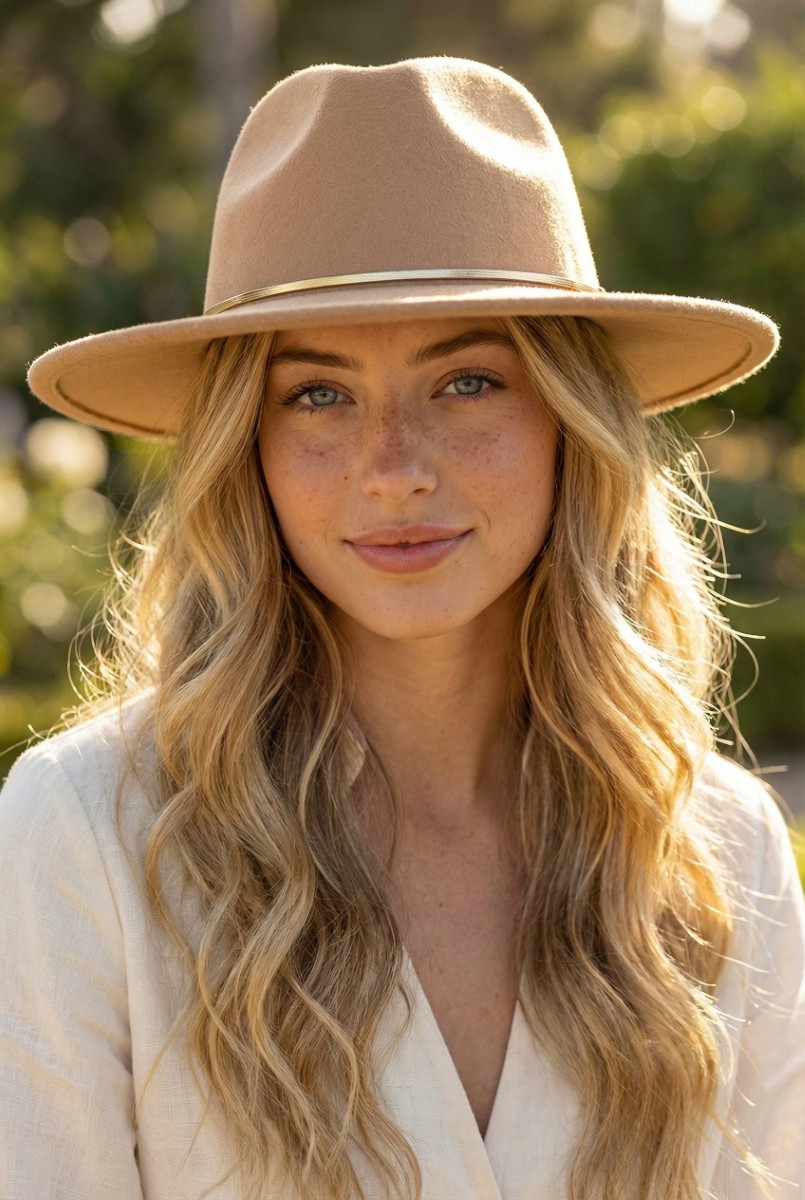 Flat Brim Herringbone Chain Fedora Fashion Hat